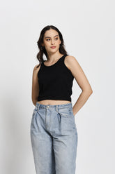 Regular Fit Crop Tank Top (Black)