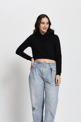 Regular Fit Crop Hoodie (Black)