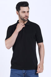 Regular Fit Half Sleeve Polo T-Shirt (Black)