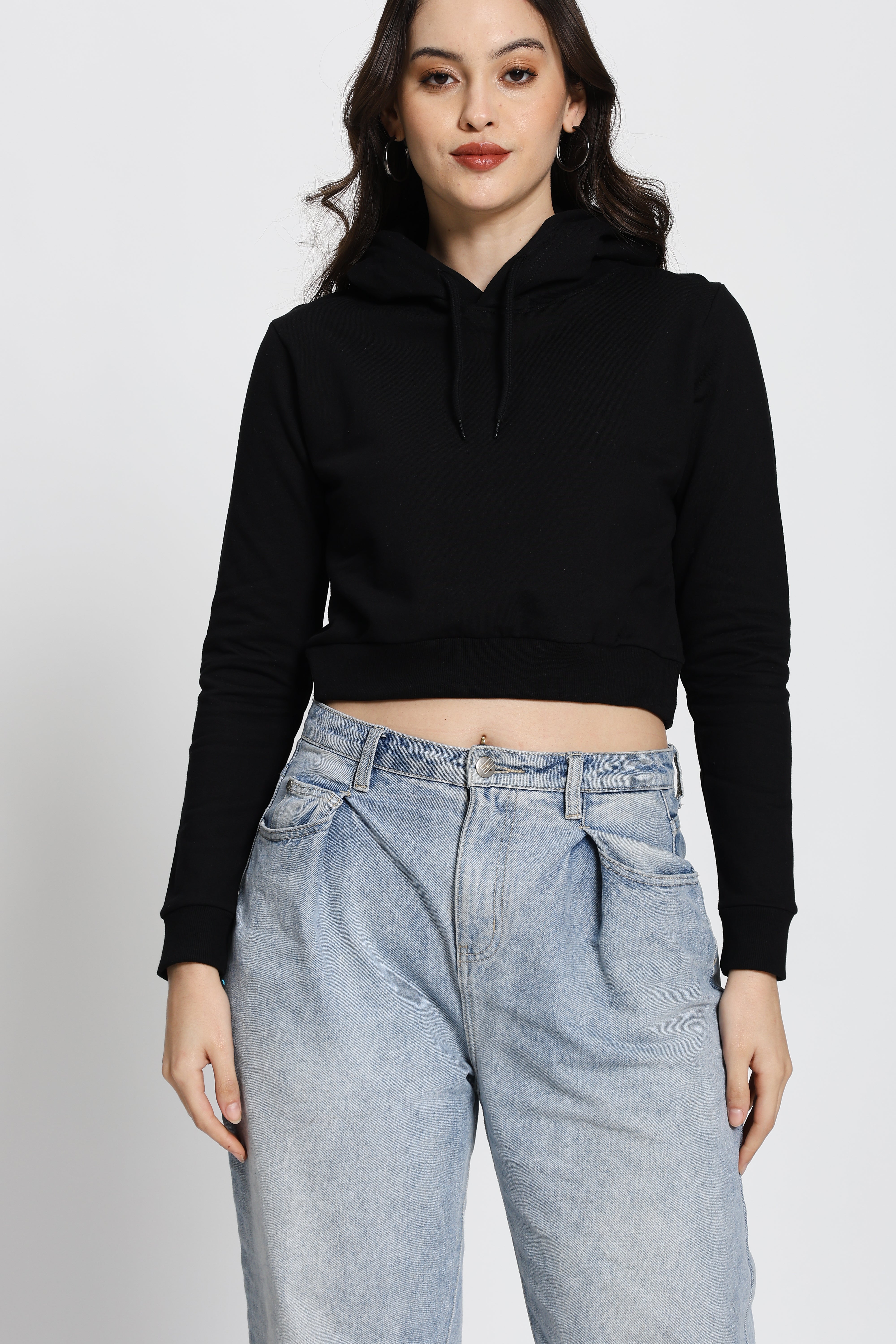 Regular Fit Crop Hoodie (Black)