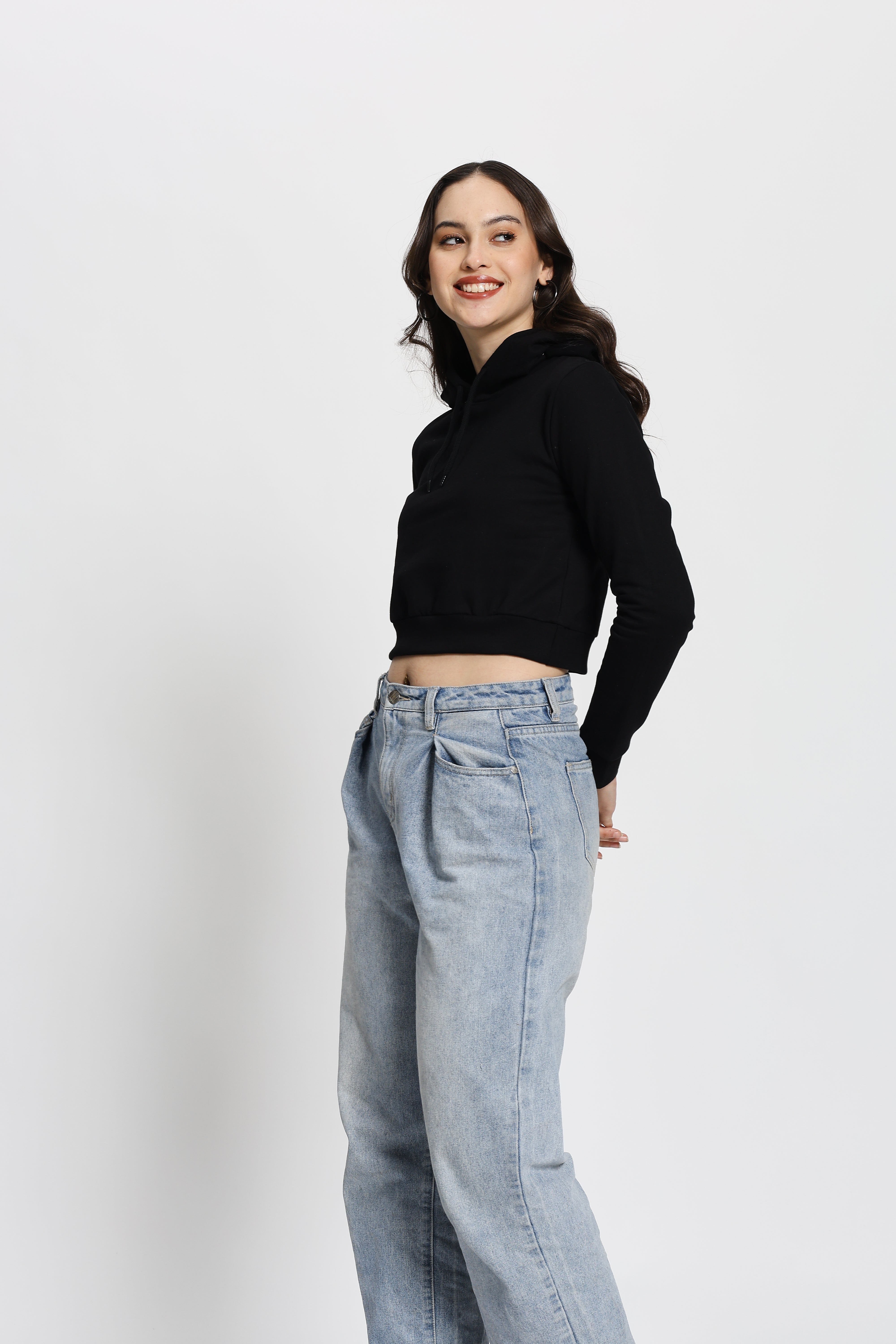 Regular Fit Crop Hoodie (Black)