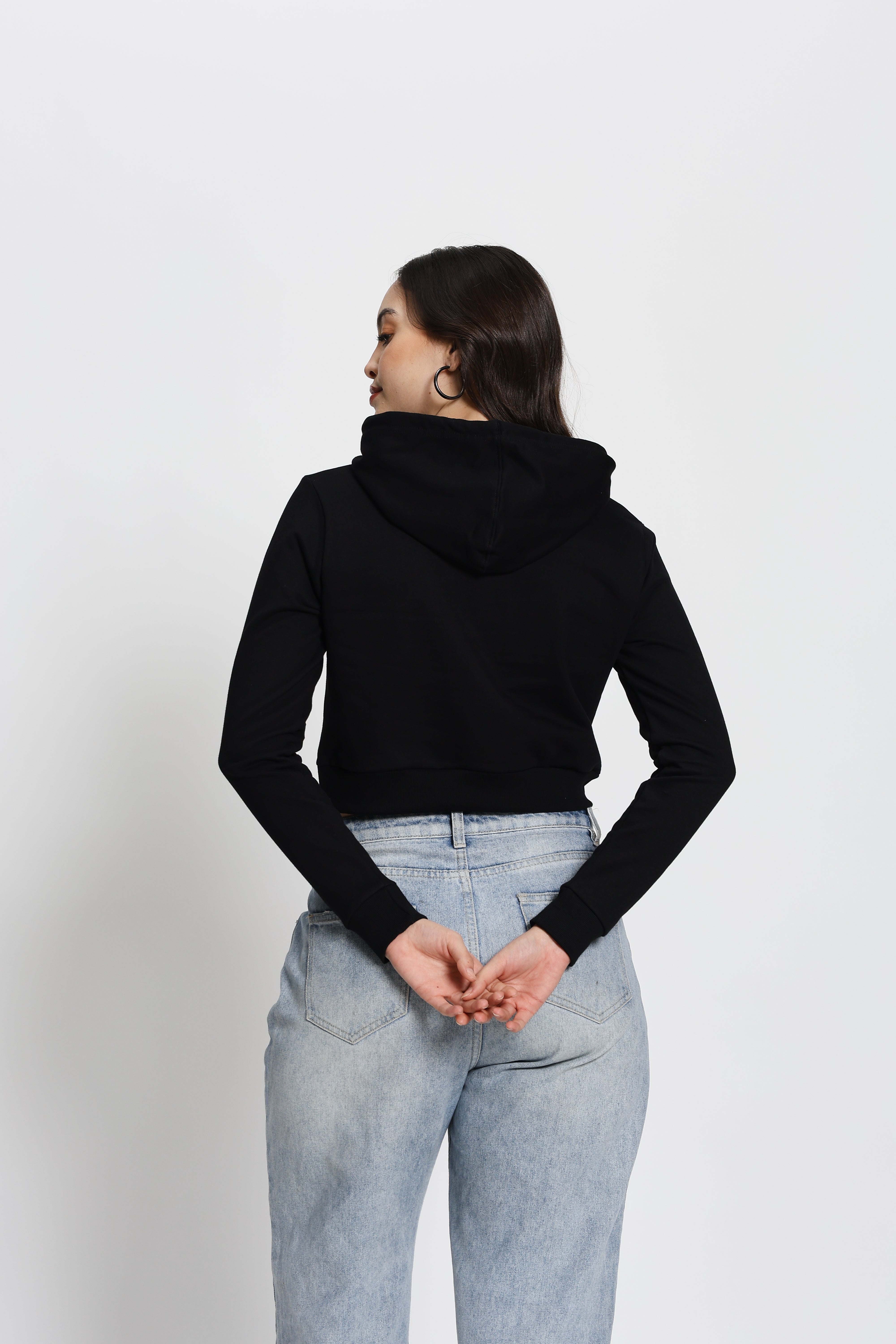 Regular Fit Crop Hoodie (Black)
