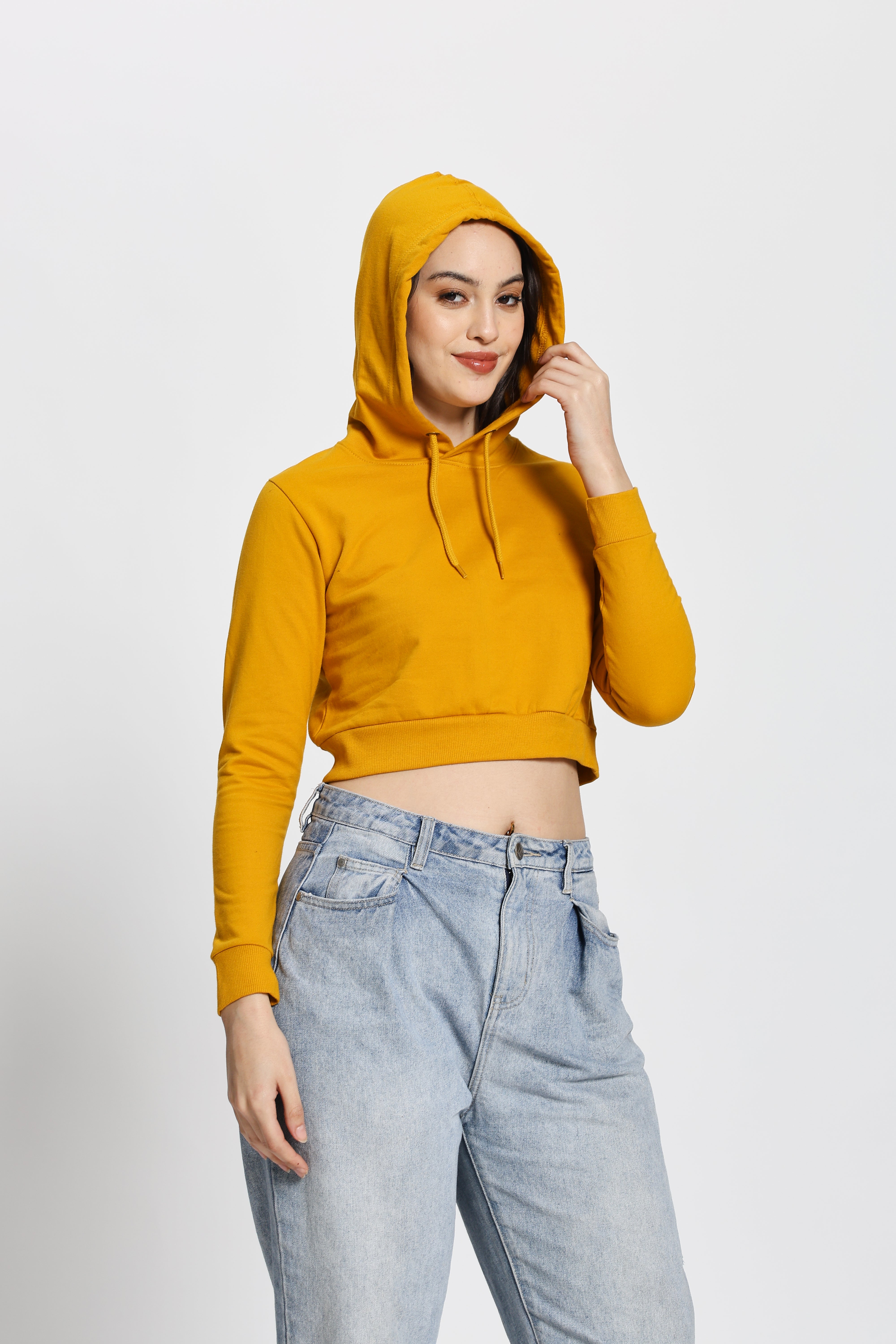 Regular Fit Crop Hoodie (Mustard Yellow)