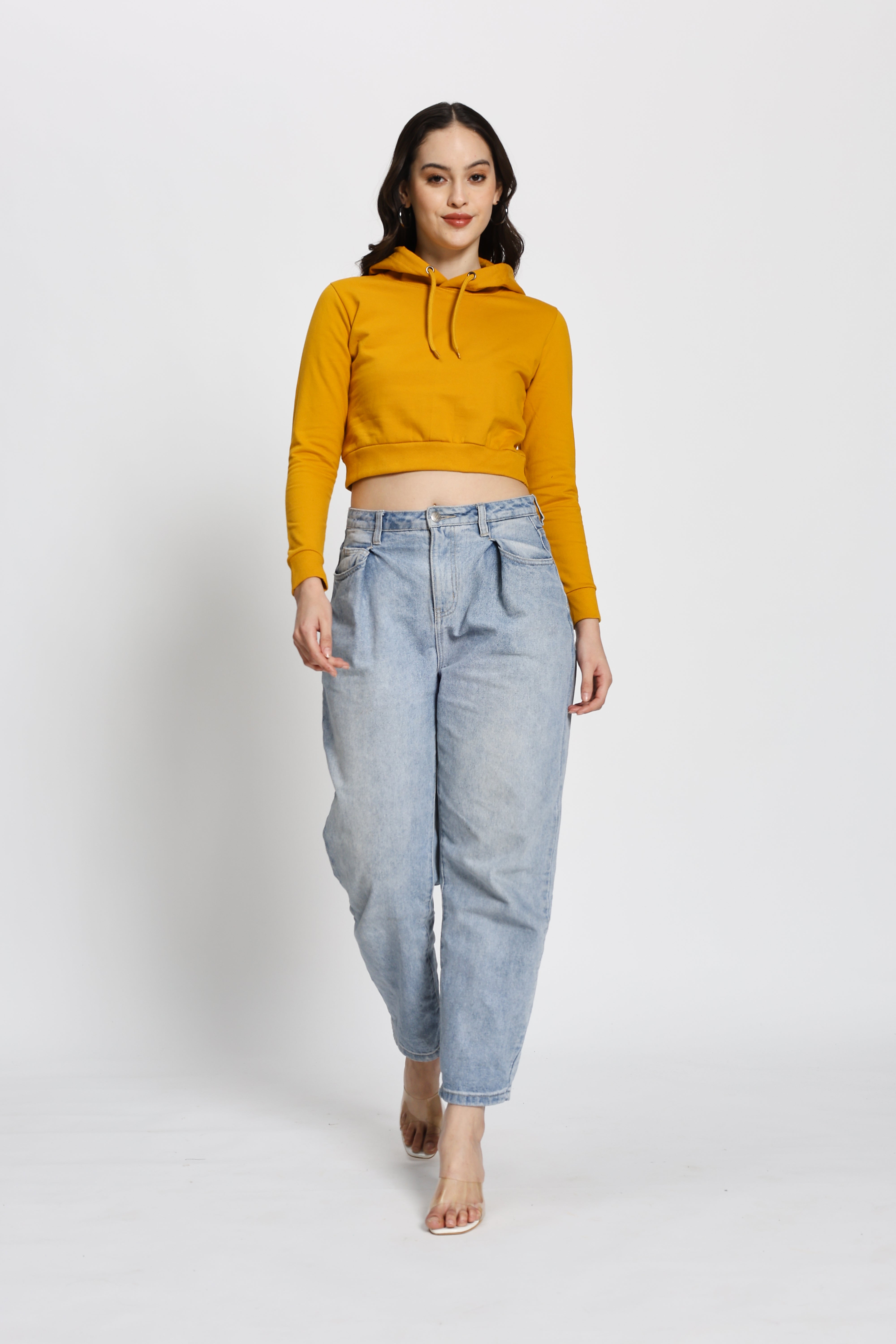 Regular Fit Crop Hoodie (Mustard Yellow)
