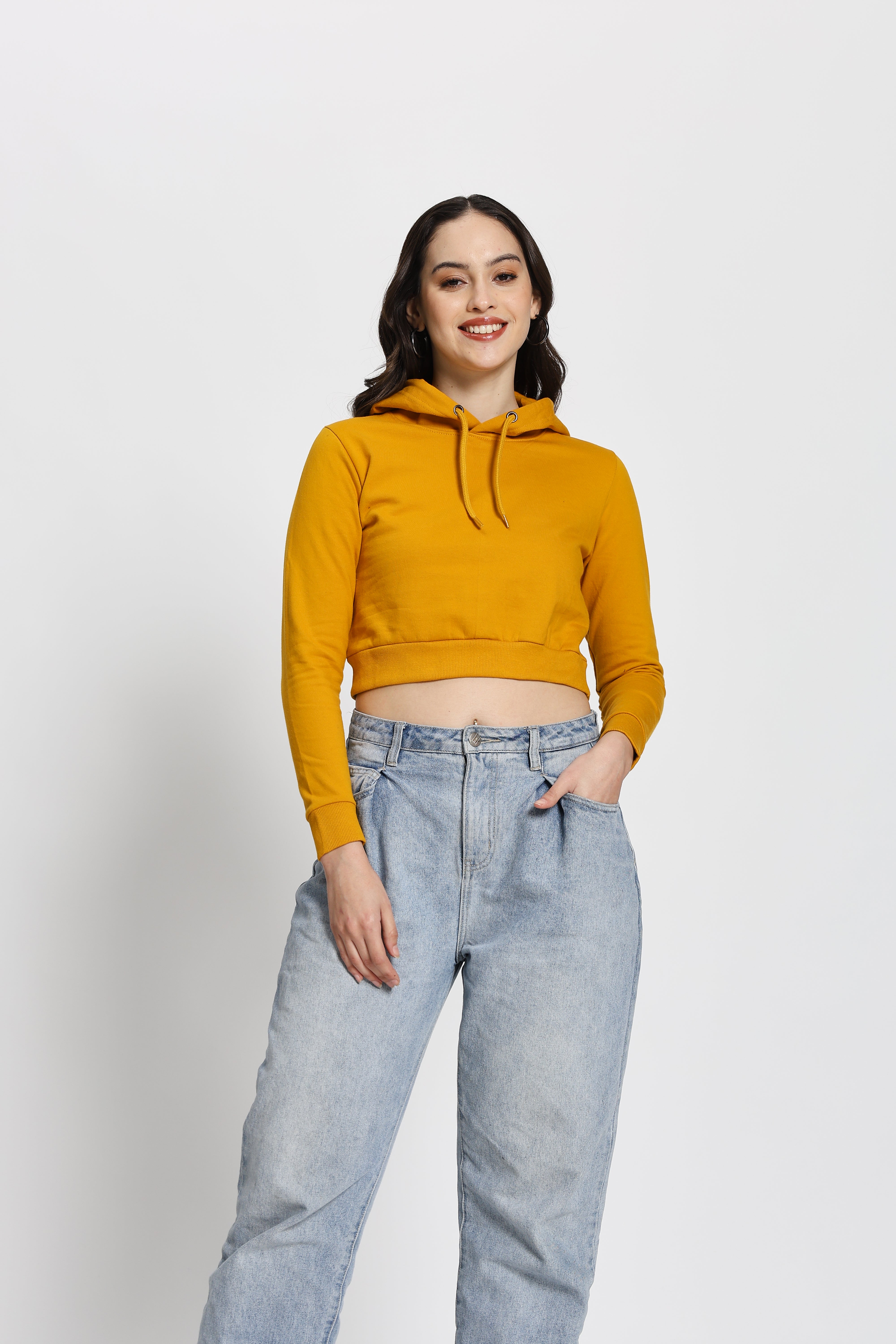 Regular Fit Crop Hoodie (Mustard Yellow)