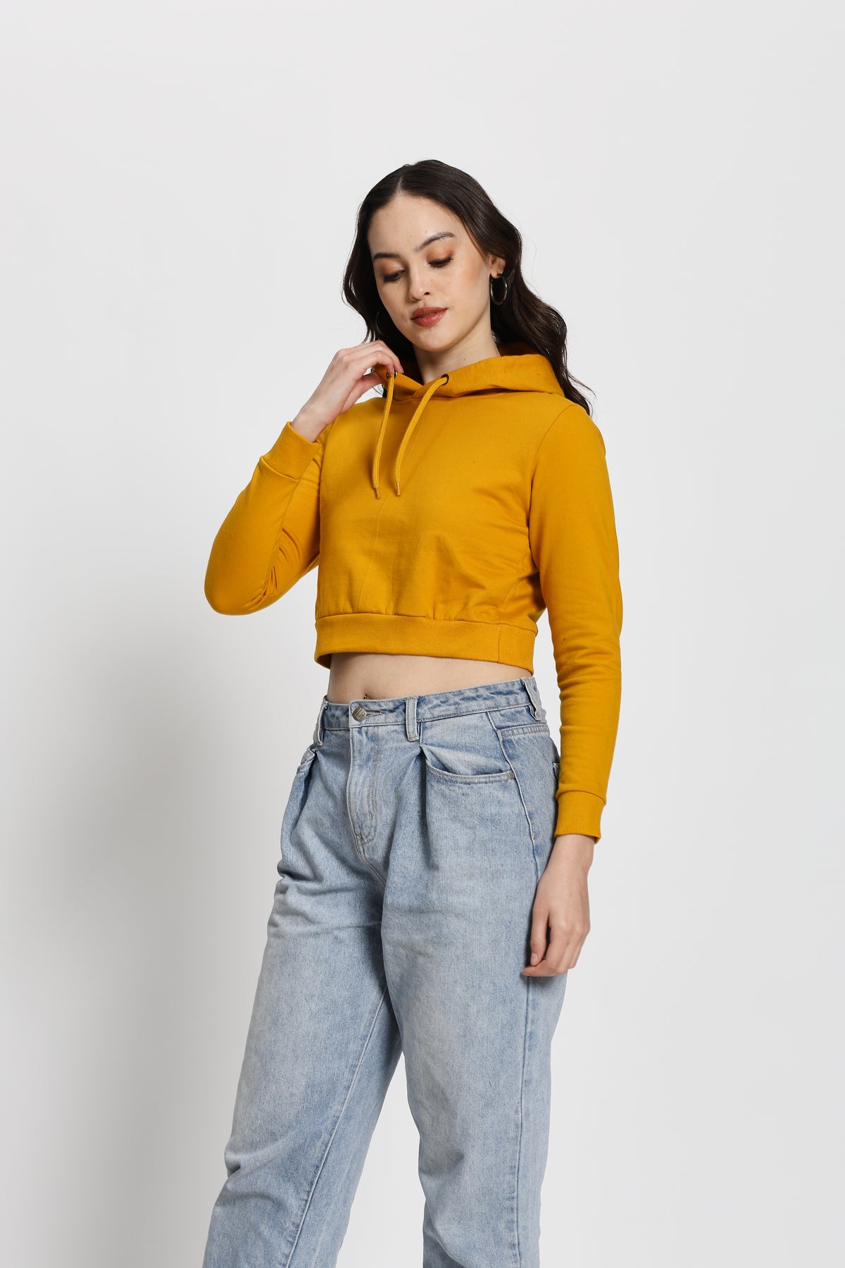 Regular Fit Crop Hoodie (Mustard Yellow)