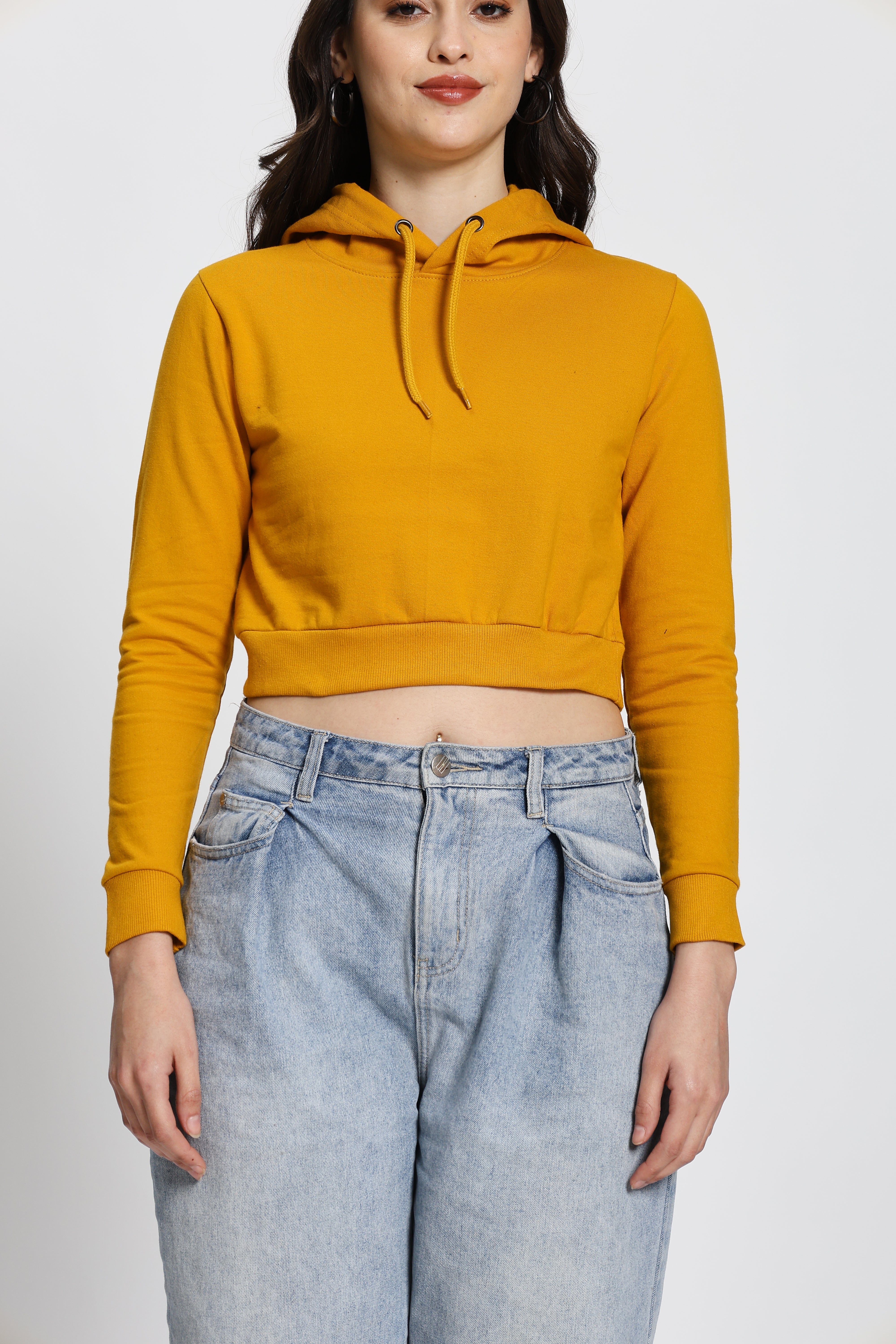 Regular Fit Crop Hoodie (Mustard Yellow)