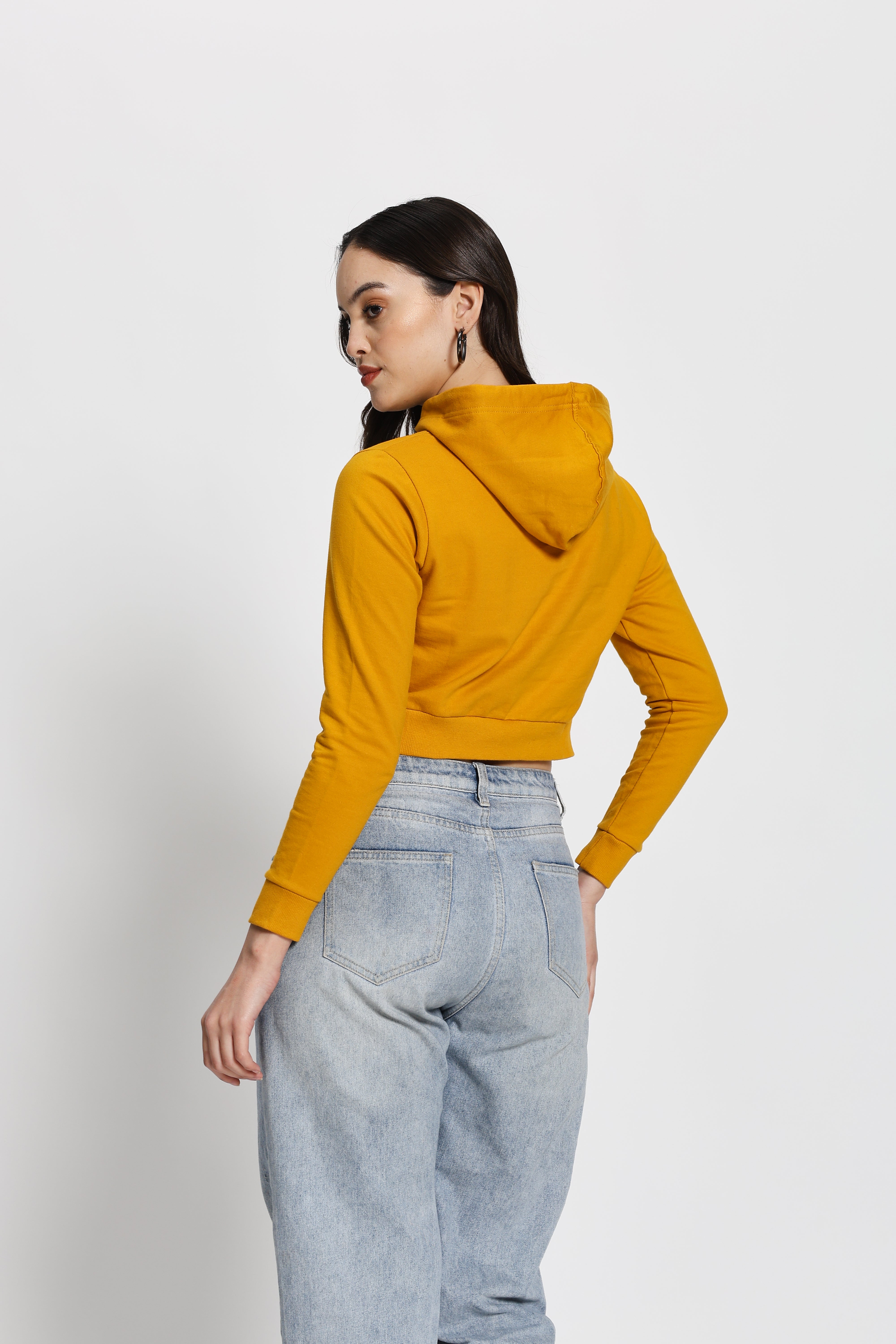 Regular Fit Crop Hoodie (Mustard Yellow)