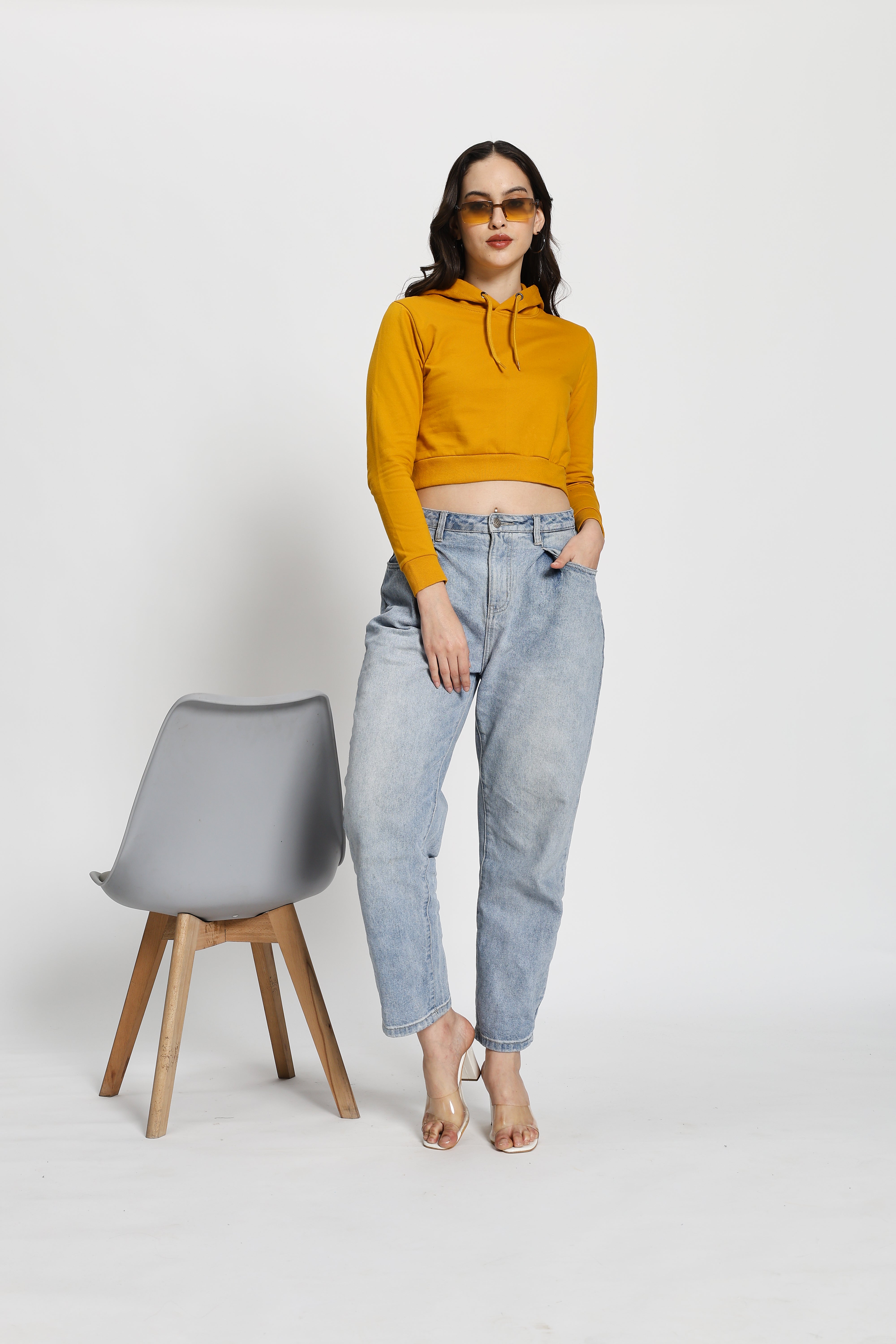 Regular Fit Crop Hoodie (Mustard Yellow)