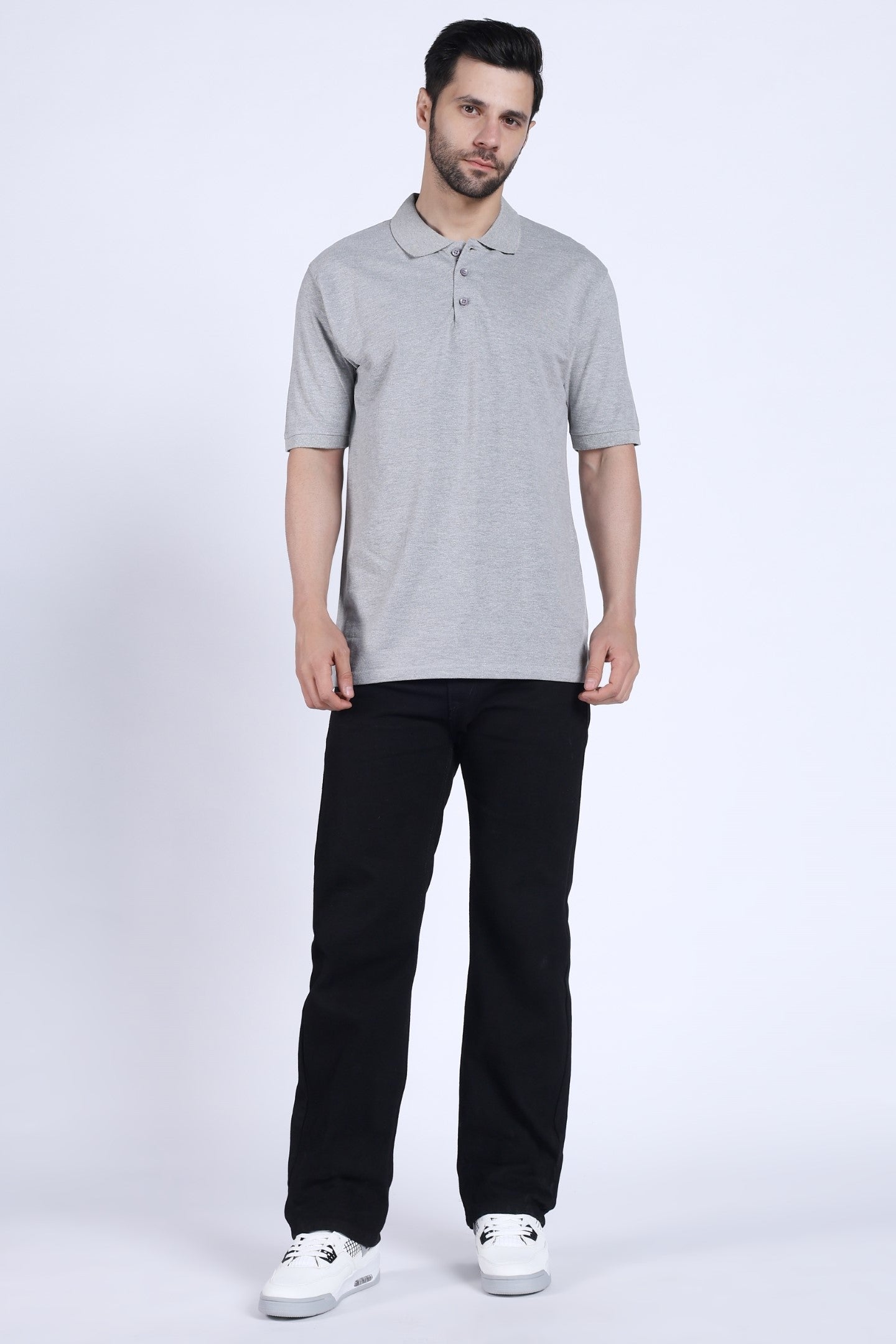 Regular Fit Half Sleeve Polo T-Shirt (Grey Melange)